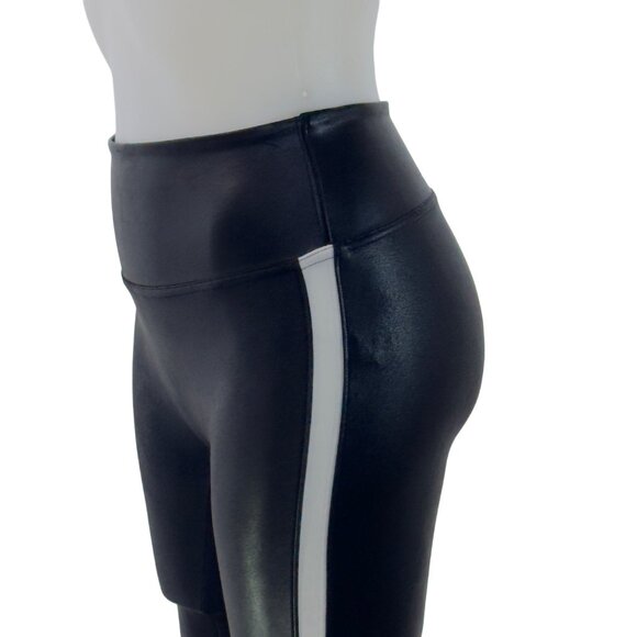 SPANX Faux Leather Women's Leggings Black White Stripe High Waist Size S - Picture 8 of 10
